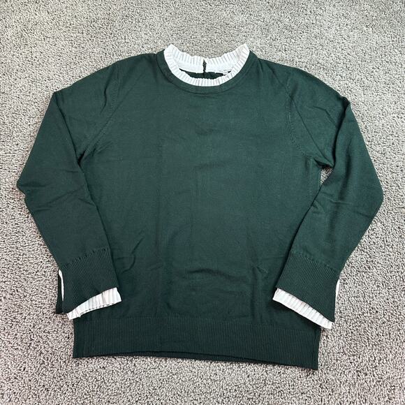 Vila Milano Sweater Womens XL Green Wool Blend Frill Collar Cuffs Key Hole Back - Picture 1 of 11